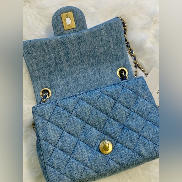 ❌SOLD❌NEW Chanel Pearl Crush Mini Square Denim Flap Bag w/Antique Gold Hardware - Picture 8 of 16